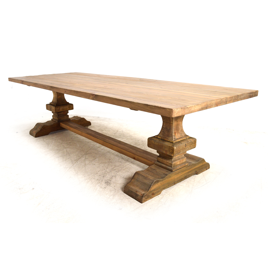 Barn Wood Trestle Dining Table with Reclaimed Wood Base