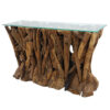 Sculptural Organic Teak Console Table with Glass, RIS 852