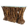 Sculptural Organic Teak Console Table with Glass, RIS 852 - Image 3