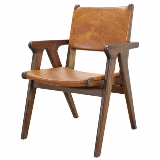 Freja Leather Arm Chair, Solid Teak Wood Frame
