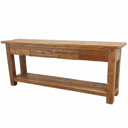 Four Drawer Handcrafted 79'' Teak Wood Console Table, DA 40