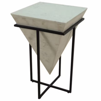 Omni White Marble End Table with Black Iron