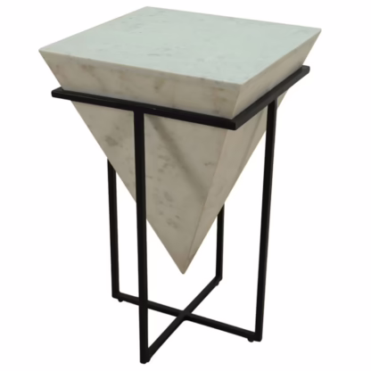 Omni White Marble End Table with Black Iron