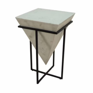 Omni White Marble End Table with Black Iron