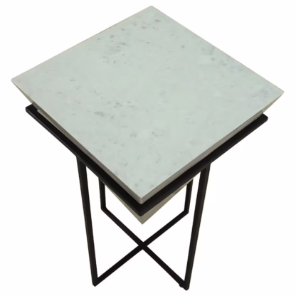 Omni White Marble End Table with Black Iron - Image 3