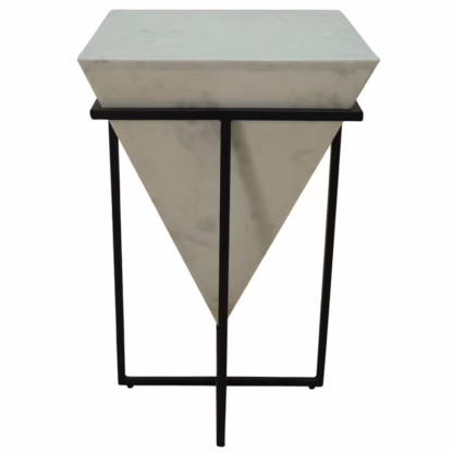 Omni White Marble End Table with Black Iron - Image 4
