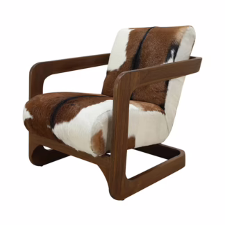 Lucas Natural Teak Chair, Brown and White Hide