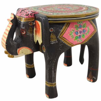 Uniquely Hand-Painted Black Elephant Stool, MSI 854