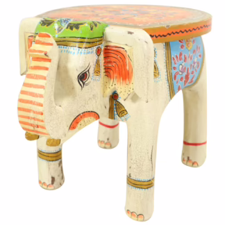 Uniquely Hand-Painted White Elephant Stool, MSI 854