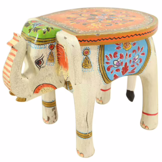 Haathi Hand-Painted Elephant Side Table, MSI 854 White