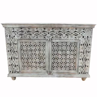 Two Door 62” Hand-Carved Vintage Blue Buffet, MSI 855