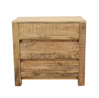 Devon Three Drawer Nightstand, Natural Finish
