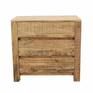 Devon Three Drawer Nightstand, Natural Finish