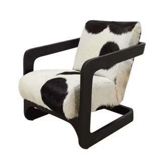 Lucas Ebony Teak Chair, Black and White Hide