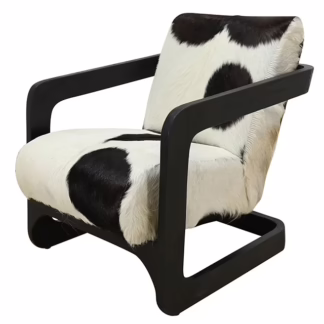 Lucas Ebony Teak Chair, Black and White Hide