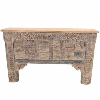 Hand Carved Reclaimed Teak Wood 56'' Console Table, MSI 867