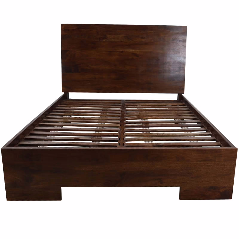 Queen Size Solid Wood Platform Bed Frame Walnut Finish | Houston Bedroom Furniture Home Source Furniture Queen size solid wood platform bed frame with slatted base and walnut finish modern minimalist bedroom furniture available in Houston and surrounding areas