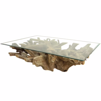 Beautiful Organic Teak Root Coffee Table with Glass, RIS 529