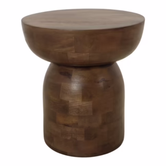 Jules solid wood round end table with sculptural pedestal base
