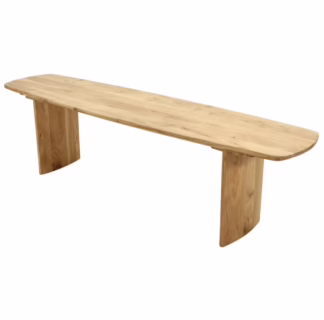 Angled perspective showing seat surface and base supports of the Juni Solid Wood Bench