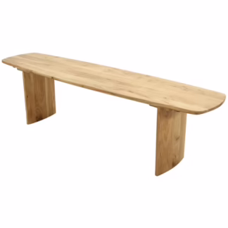 Angled perspective showing seat surface and base supports of the Juni Solid Wood Bench