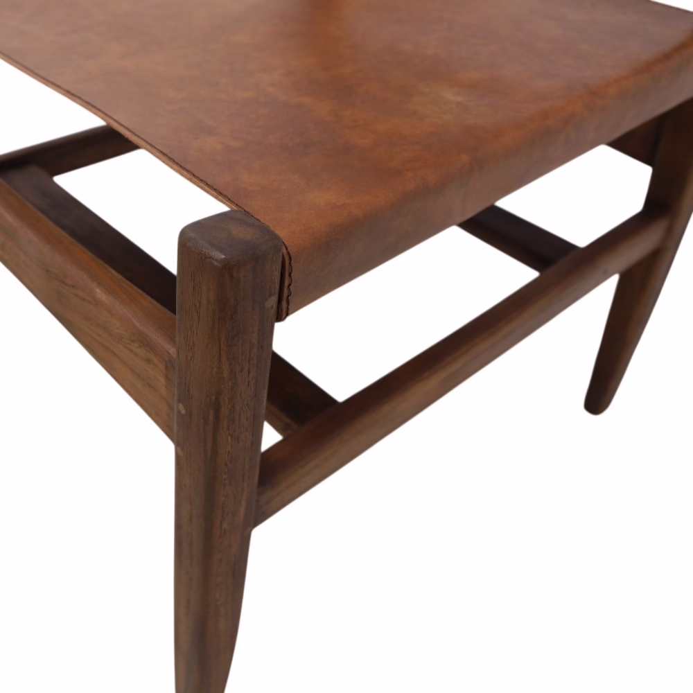 Rune Leather Dining Chair, Solid Teak Wood Frame 2 Rune Leather Dining Chair, Solid Teak Wood Frame - Image 2