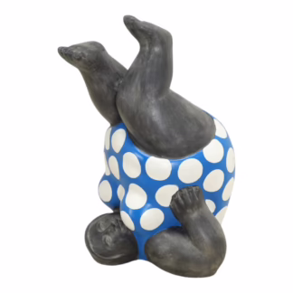 blue polka dot sculpture decor upside down cast stone figure