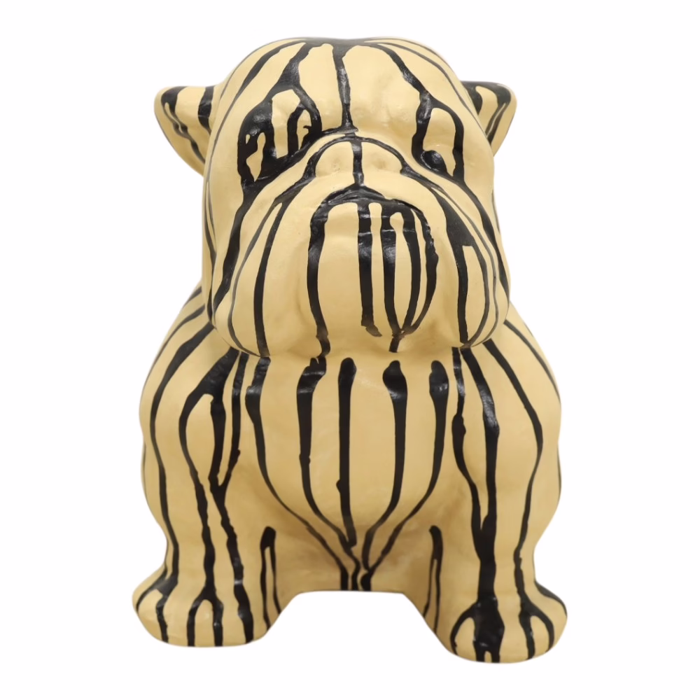 English Bulldog 16" Tall Drip Finish, RIS 907 4 decorative bulldog sculpture hand painted cast stone front view