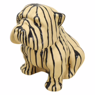 decorative bulldog sculpture close up showing hand painted drip texture