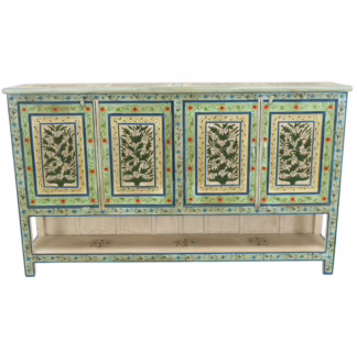 hand painted floral sideboard cabinet with four doors and botanical panel design