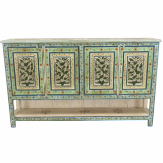 hand painted floral sideboard cabinet with four doors and botanical panel design