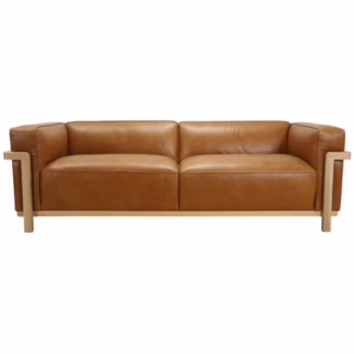 modern leather sofa with solid wood frame front view