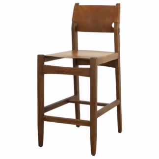 Odell Walnut Leather Counter Stool front showing seat and stretcher base