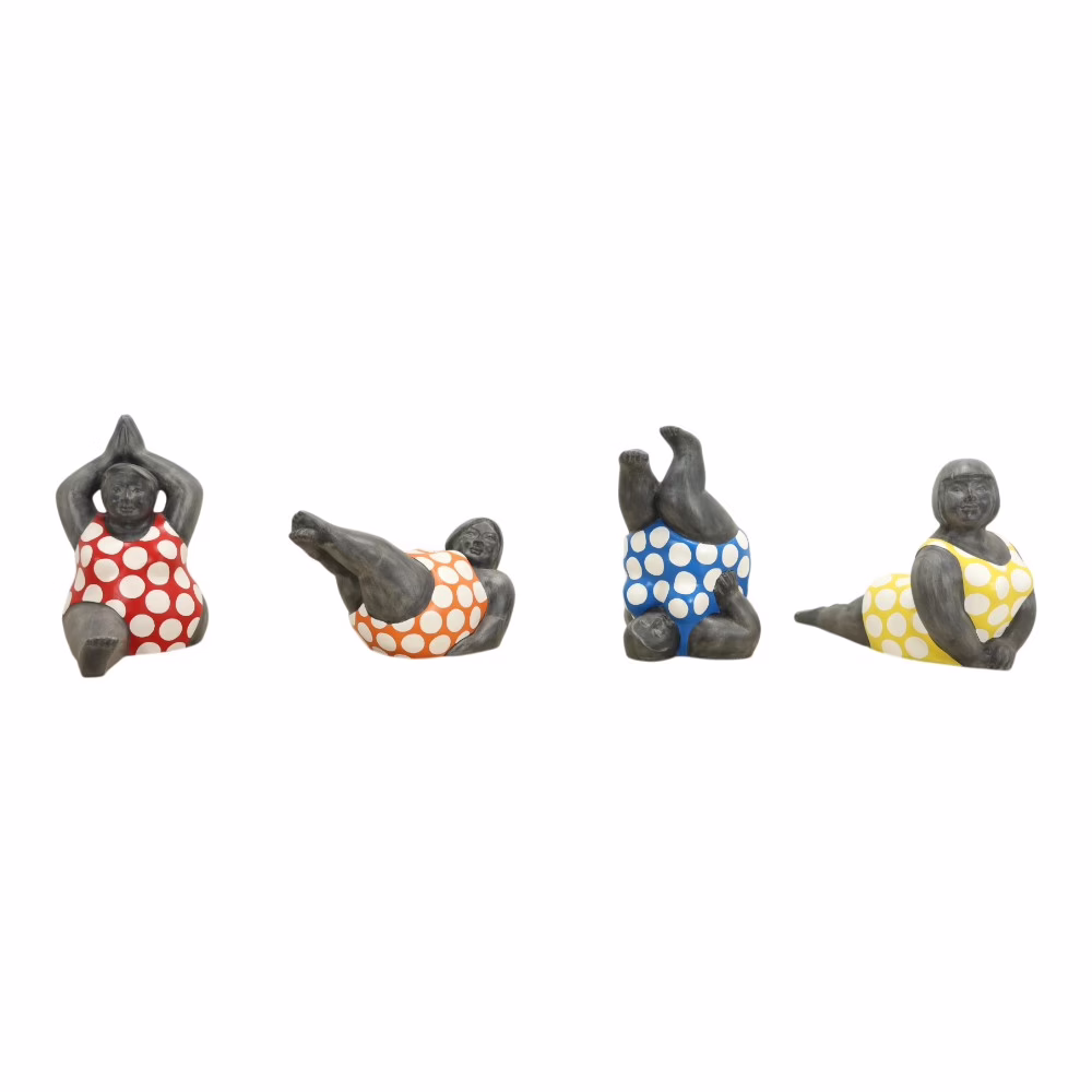 Charming Ballerina Sculpture 26" Tall, RIS 905 Blue 5 blue polka dot sculpture decor with colorful cast stone sculpture set