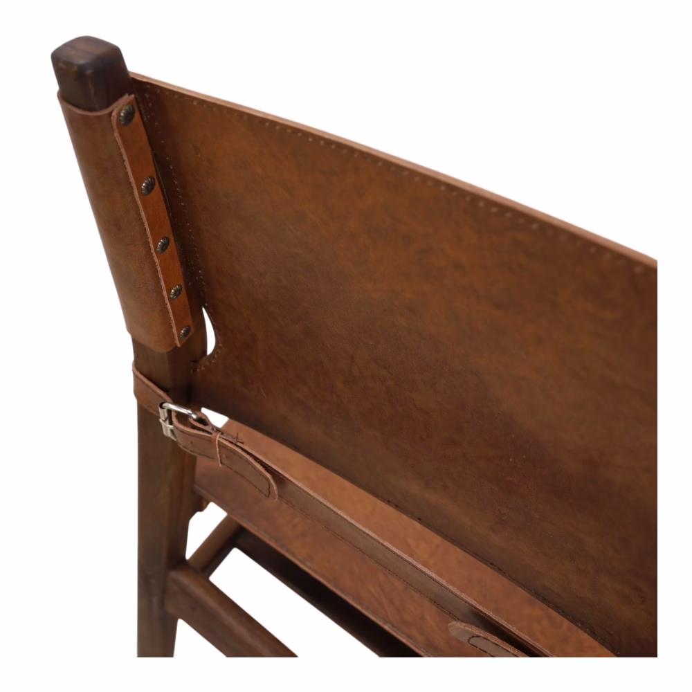 Rune Leather Dining Chair, Solid Teak Wood Frame 6 Rune walnut leather dining chair close up of leather seat and wood frame