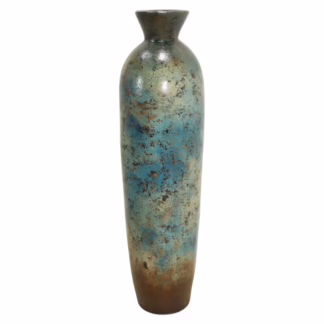 terracotta floor vase 52 inch with layered blue and bronze patina finish
