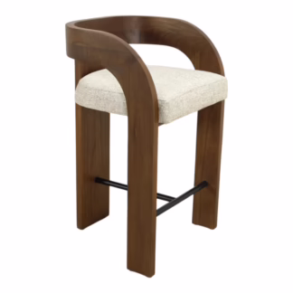 Kalina Teak Wood Counter Stool, Sculpted Wood Frame