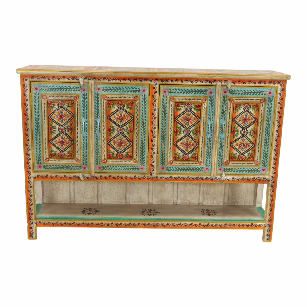 Baseri Hand Painted Four Door Sideboard, MSI 957F 5 hand painted four door sideboard with floral artisan panel detailing