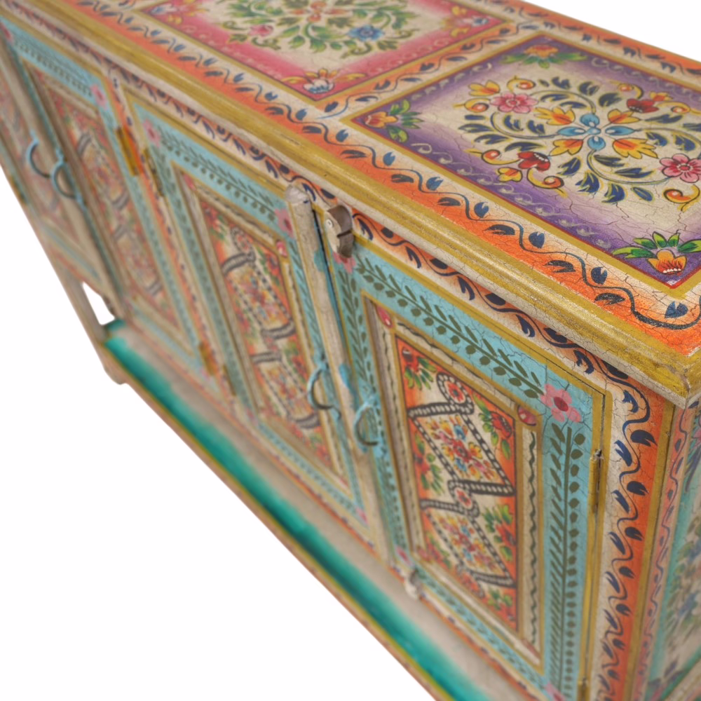 Baseri Hand Painted Four Door Sideboard, MSI 957F 2 hand painted four door sideboard close up showing painted floral door detail