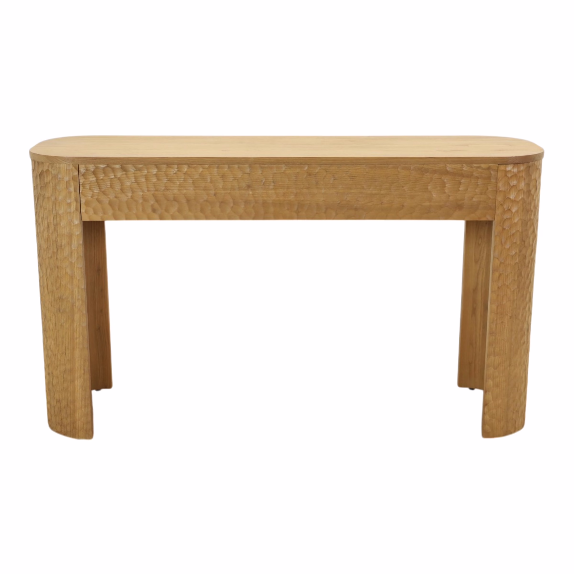 Bogato 55" Solid Oak Console Table, Natural 3 Front profile of Bogato solid oak console table with carved oak detailing