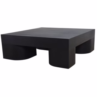Three quarter view of Leilani Modern Square Coffee Table showing curved pedestal supports