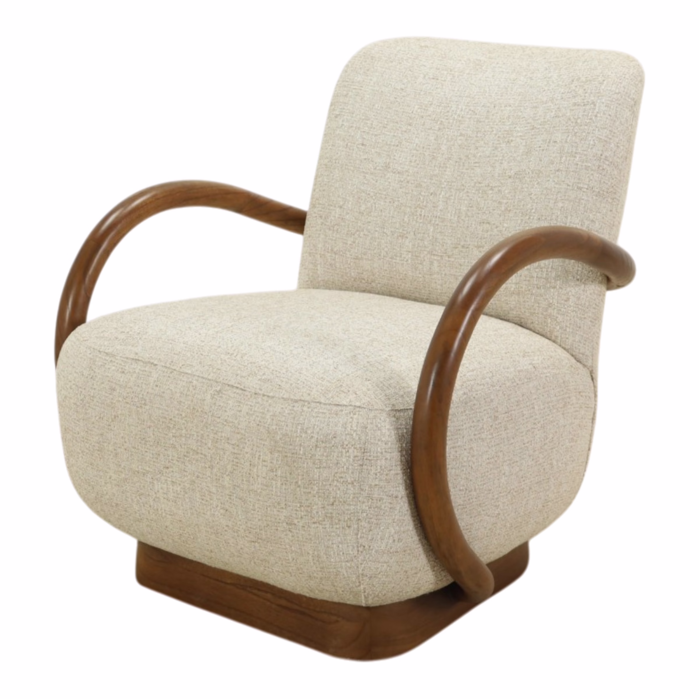 Miraal Upholstered Accent Chair 1 Three quarter view of Miraal Upholstered Accent Chair showing curved wood frame and upholstered seat