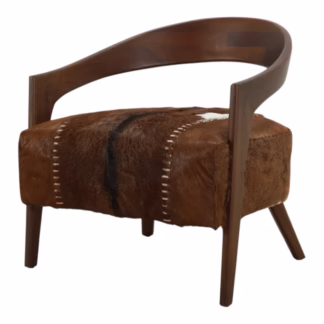 Sundara Artisan Goat Hide Lounge Chair with sculptural wraparound teak frame viewed from above