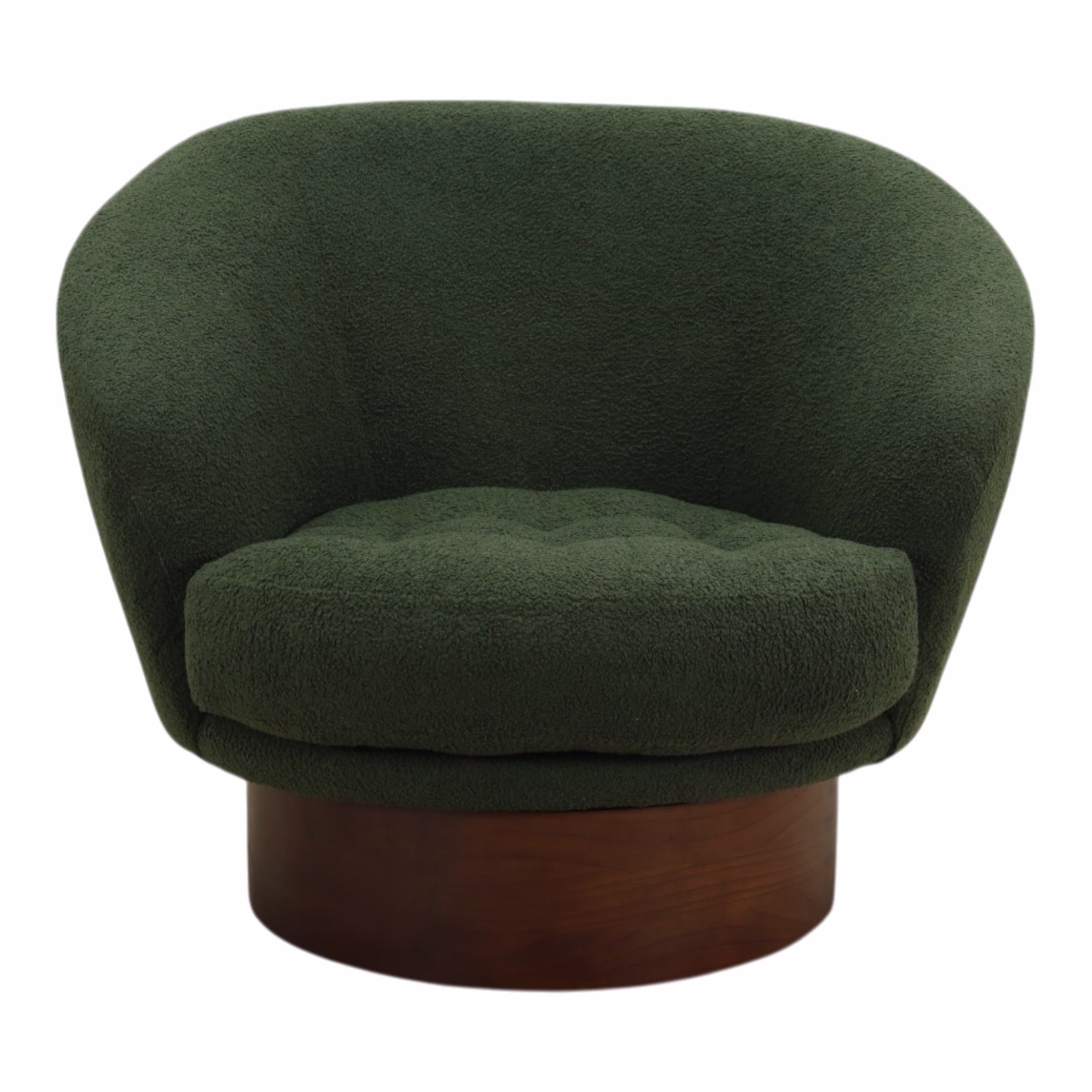 Noor Upholstered Swivel Lounge Chair 4 Front view of the Noor upholstered swivel lounge chair showing deep channel tufting textured upholstery and rounded shaping