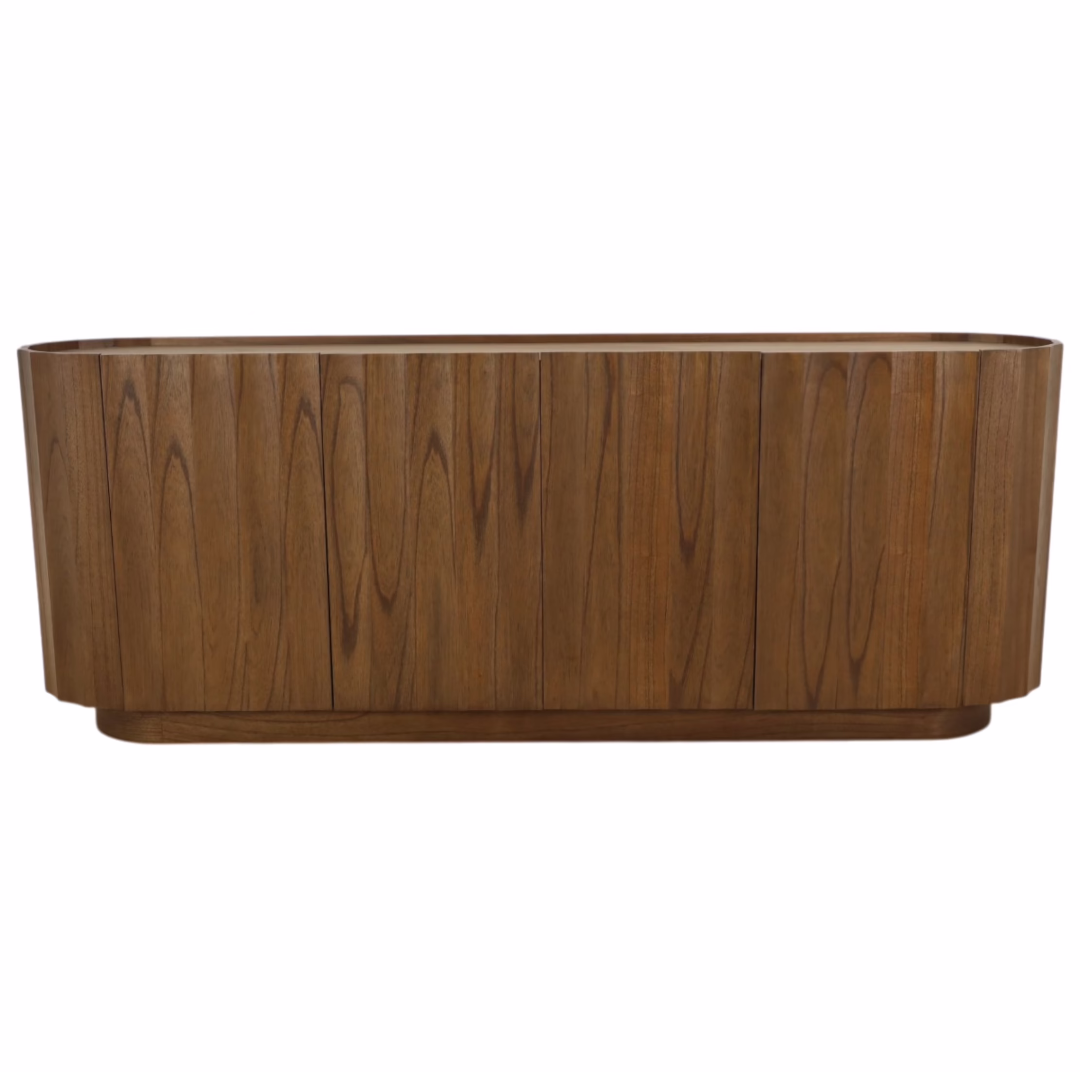 Winnie 88" Sculptural Sideboard, Medium Brown 16 Front elevation of the Winnie modern walnut sideboard cabinet featuring sculptural faceted walnut door panels