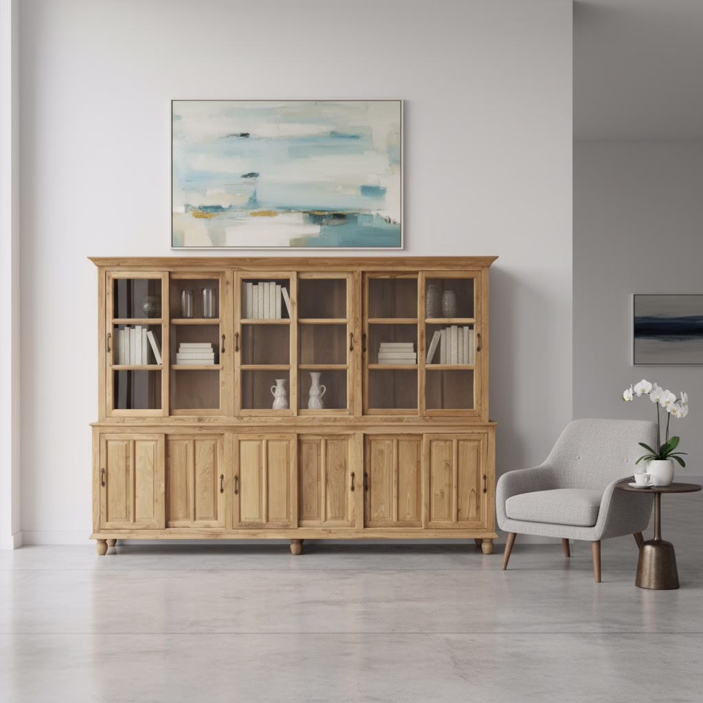 Arnhem 120" Hand Crafted Teak Wood Display Cabinet 13 Arnhem 120" Hand Crafted Teak Wood Display Cabinet - Image 13