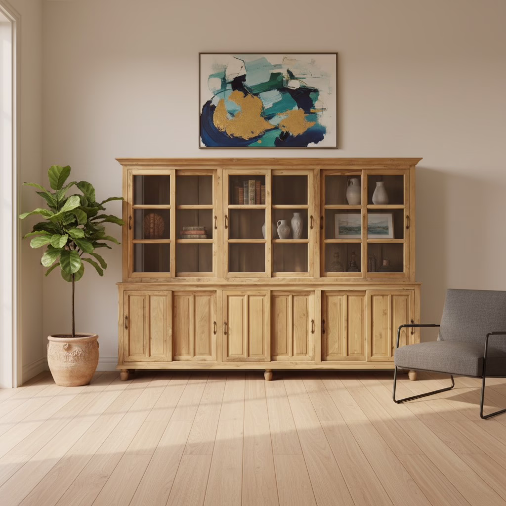 Arnhem 120" Hand Crafted Teak Wood Display Cabinet 15 Arnhem 120" Hand Crafted Teak Wood Display Cabinet - Image 15