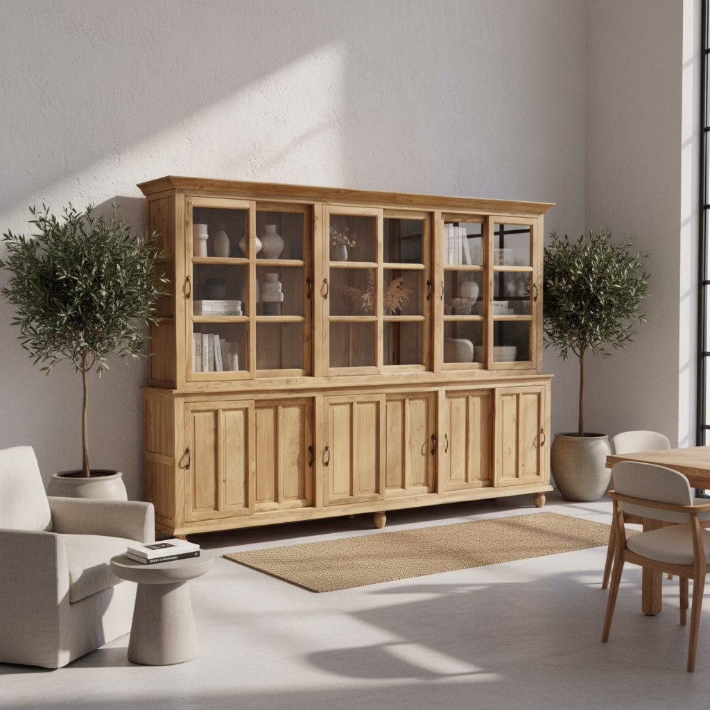 Arnhem 120" Hand Crafted Teak Wood Display Cabinet 14 Arnhem 120" Hand Crafted Teak Wood Display Cabinet - Image 14