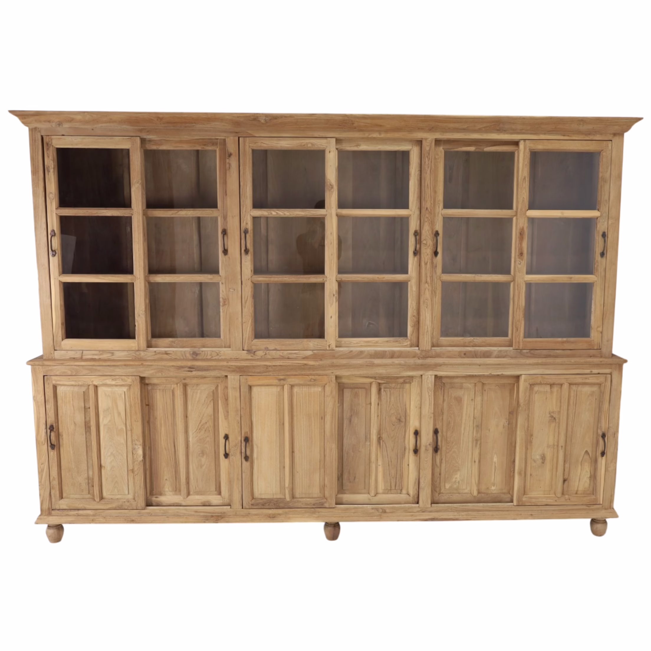 Arnhem 120" Hand Crafted Teak Wood Display Cabinet 1 Solid Teak Display Cabinet highlighting symmetrical design and handcrafted teak construction