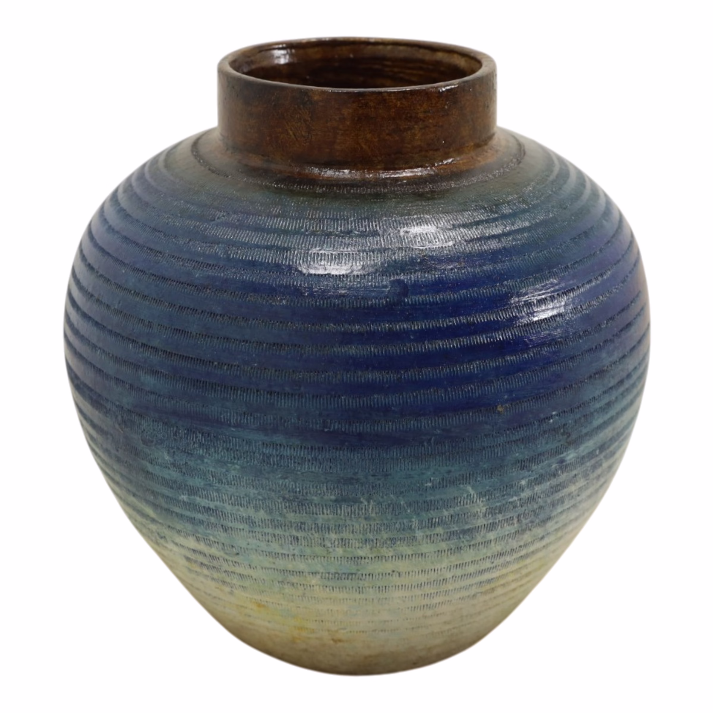 Handmade Terracotta Vase, MXG 486 5 Blue Ombre Terracotta Vase front view showing handcrafted terracotta construction